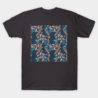 Seamless Leaves Flowers Pattern T-Shirt